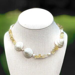 Bohemian Natural Citrine, Freshwater Pearl & Shell  Statement Necklace *
